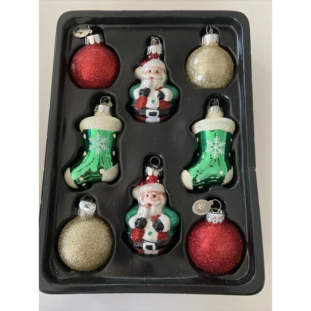 8 Celebrations by RADKO Glass Christmas Tree Ornaments Santa Claus Stocking Ball